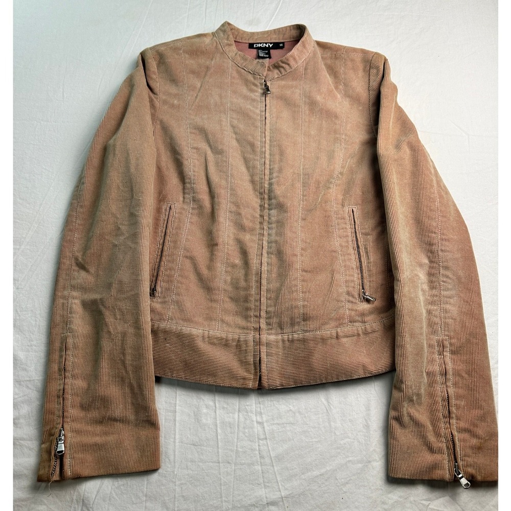 Vintage DKNY Pink Corduroy Zip Up Jacket Mock Neck Y2K Size 10